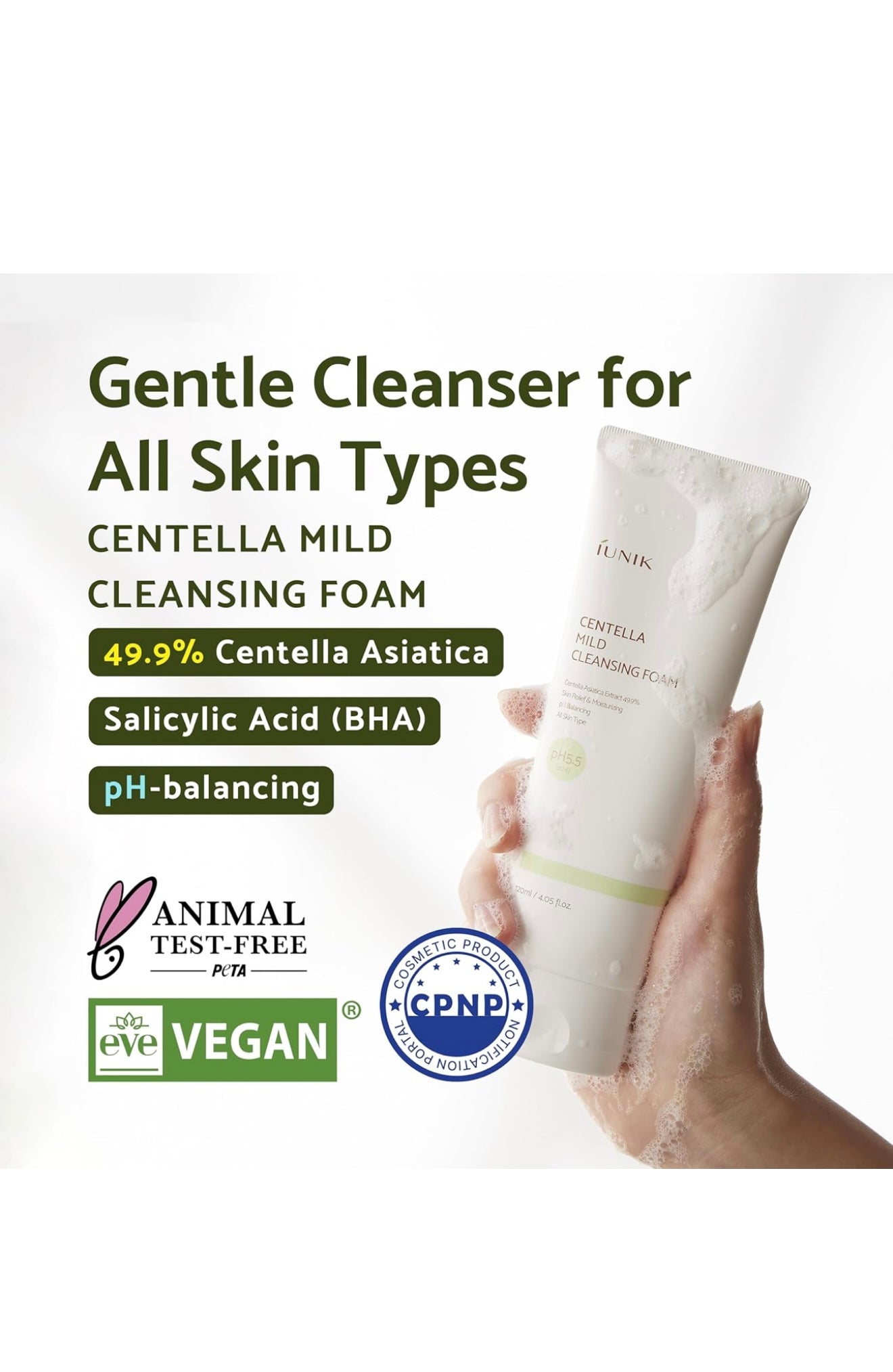 IUNIK Centella Mild Facial Foaming Cleanser