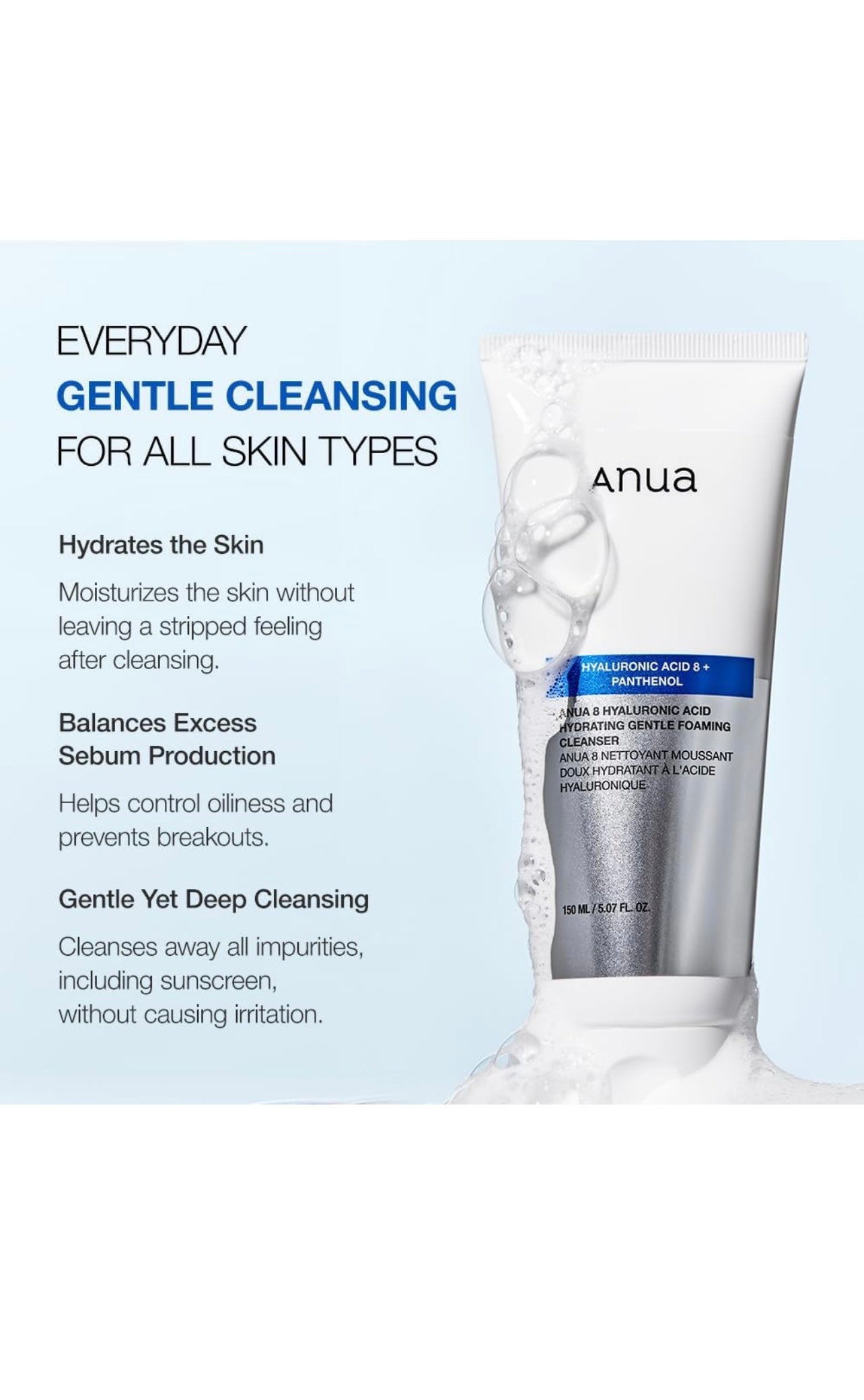 Anua 8 Hyaluronic Acid Hydrating Gentle Foaming Cleanser