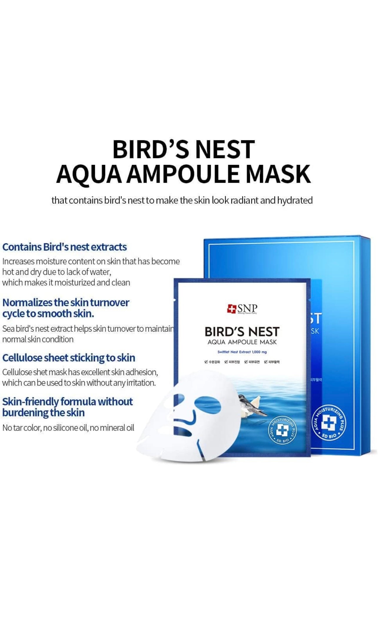 SNP Bird's Nest Aqua Ampoule Moisturizing Korean Face Sheet Mask