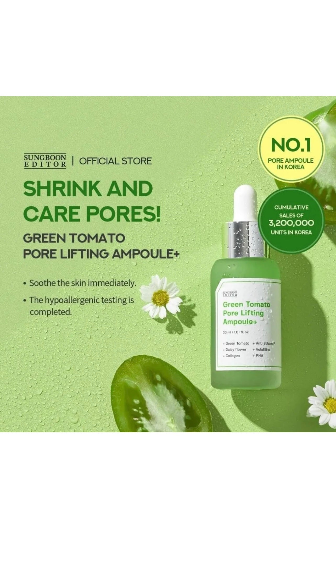 Sungboon Editor Green Tomato Pore Lifting Ampoule+ 30ml