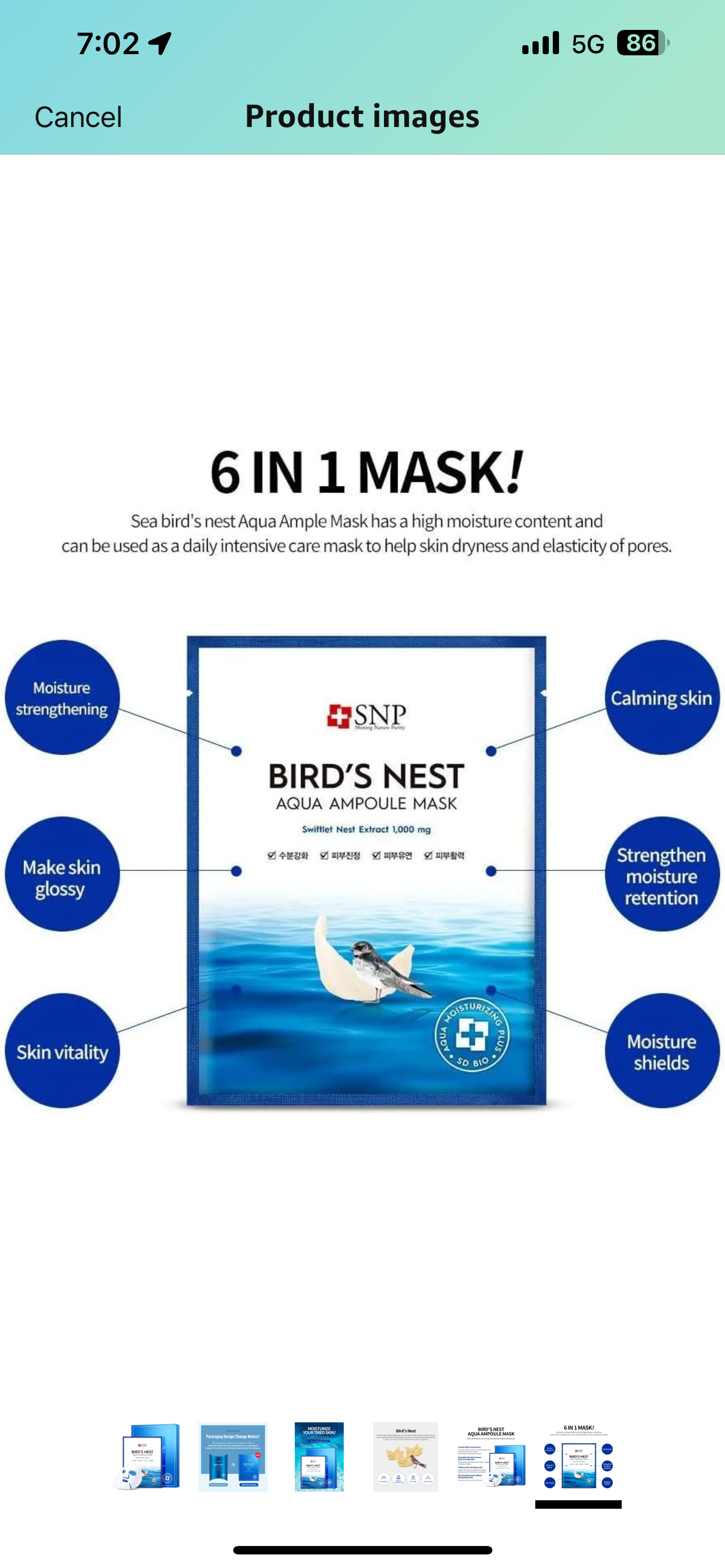 SNP Bird's Nest Aqua Ampoule Moisturizing Korean Face Sheet Mask